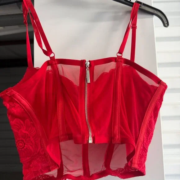 Say What Corset Crop top, Lace, Red, Medium - Picture 2 of 7
